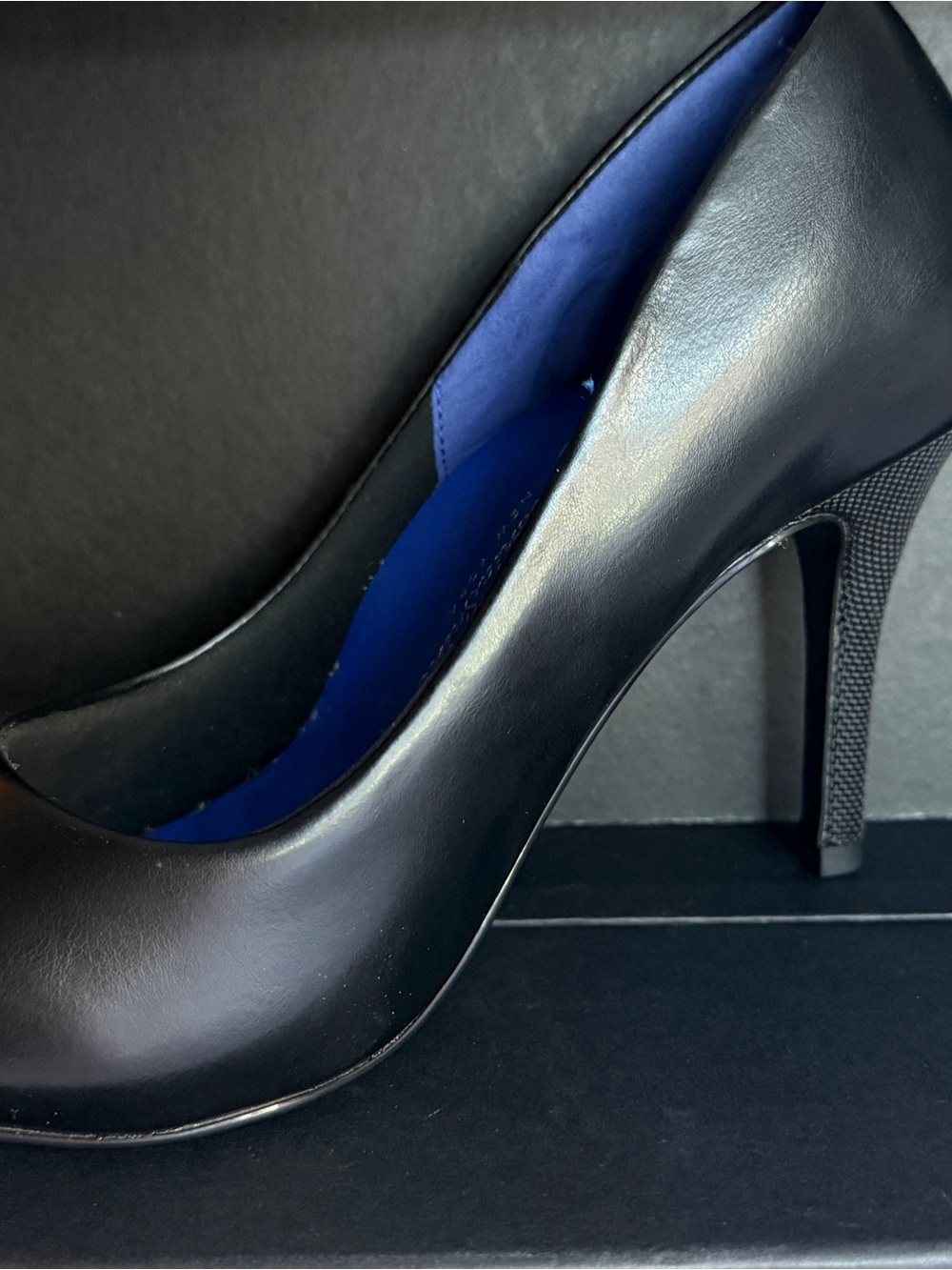 Antonia Saint Black High Heel Pump with Blue Lining - Women's Elegant Stiletto